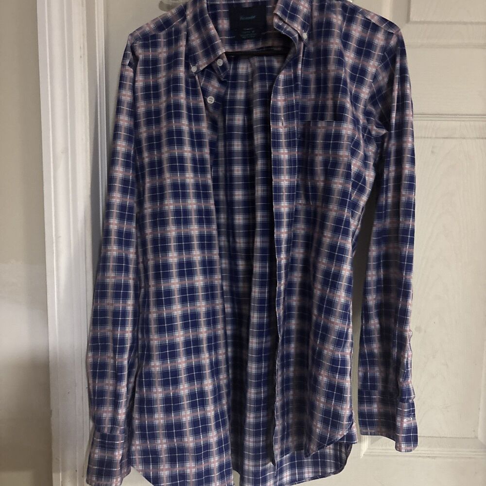 Faconnable Shirt Mens Medium Blue  Plaid  Button-Up Long Sleeve Classic